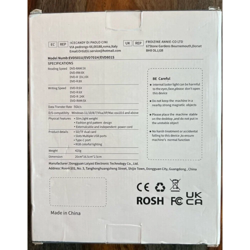 POP-UP MOBILE EXTERNAL DVD-RW EVD701H